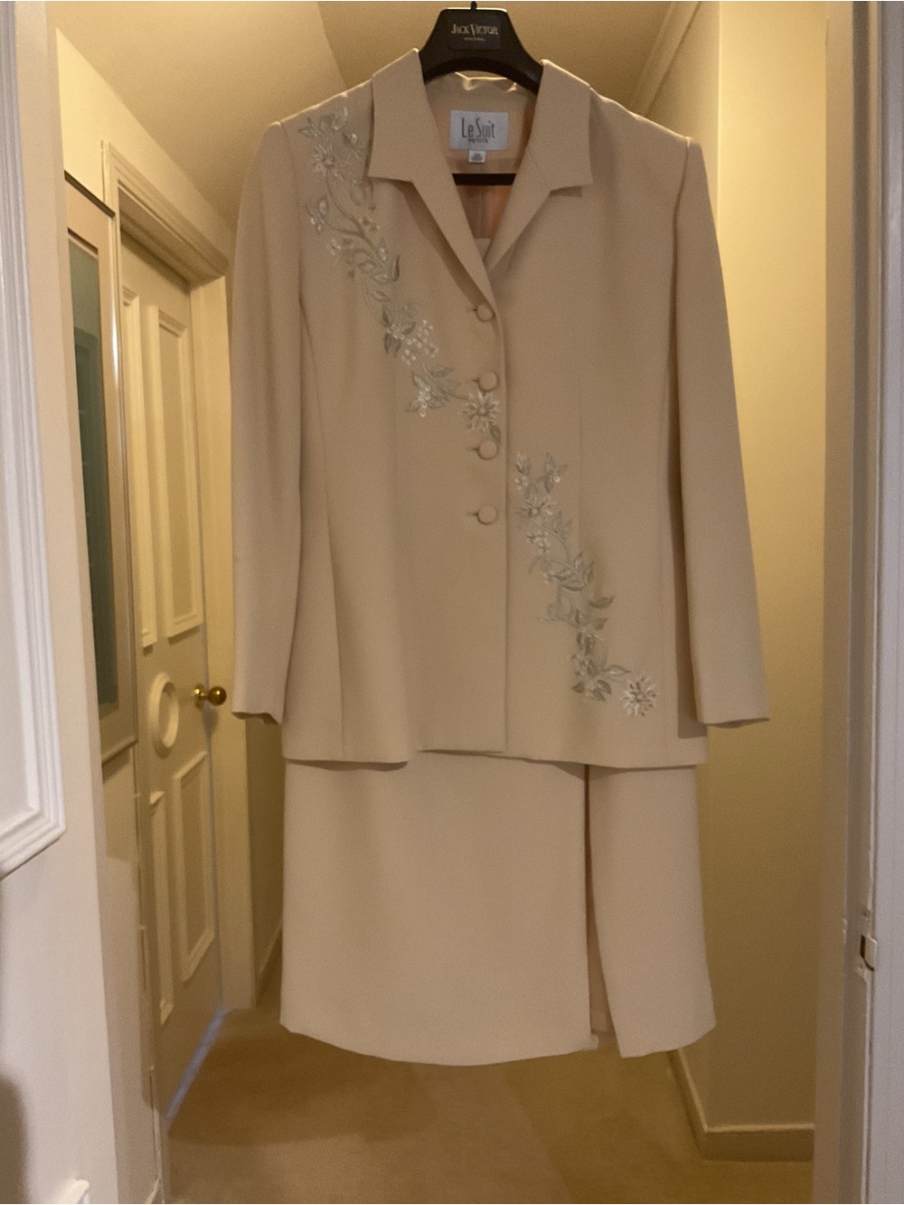 Le Suit Beige Embroidered Women's jacket and Skirt Set